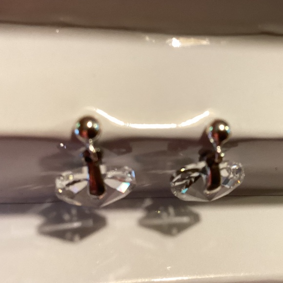 Sterling Silver With Swarovski Crystals Heart Dangle Earrings - Picture 6 of 11